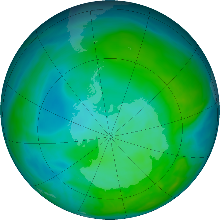 Antarctic ozone map for 28 December 2013